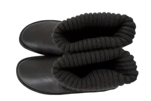 【インコルジェ8172 ダークブラウン】ヒール高ショートニットブーツ